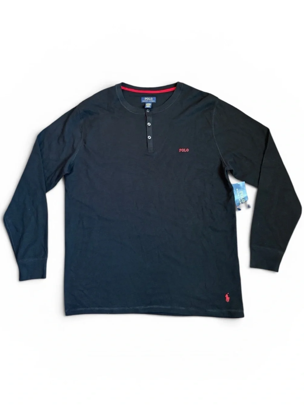 Polo by Ralph Lauren Waffle Knit Henley Top Men’s XL Black Sleepwear NWT